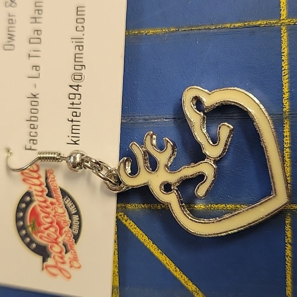 Deer Heart Enamel Silver Tone Earrings - Picture 2 of 2